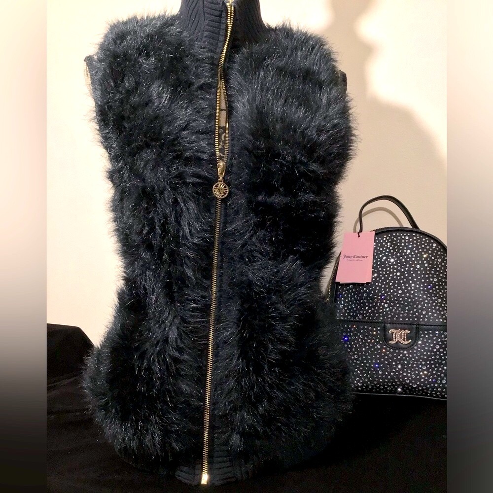 ‼️SOLD‼️Vintage Anne Klein Black Faux Fur Vest w/Knit Sweater Back-IMMACULATE!! - Picture 3 of 11
